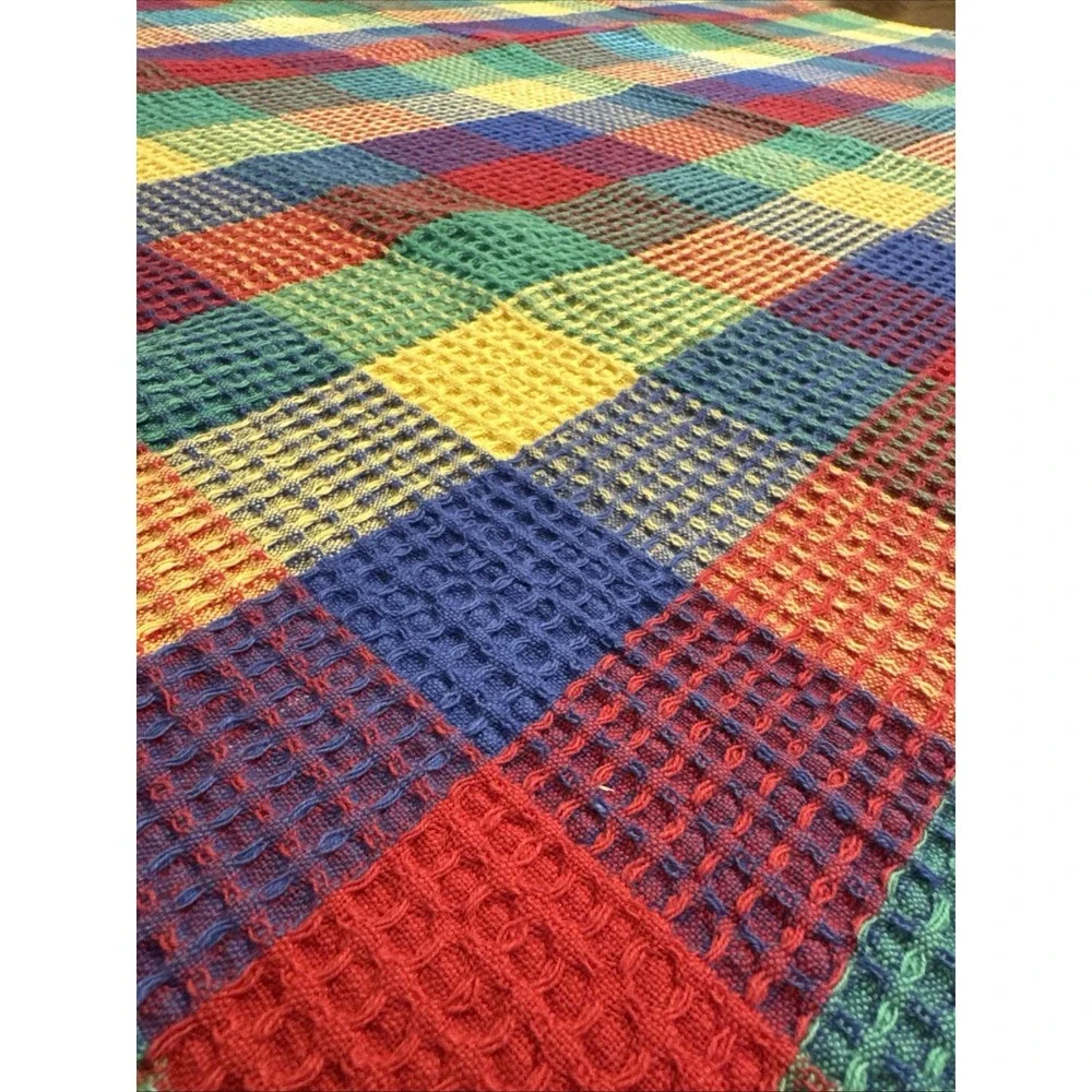 1989 Vintage/‎ Retro Waffle Weave Square Table Cloth 100% Cotton Handmade